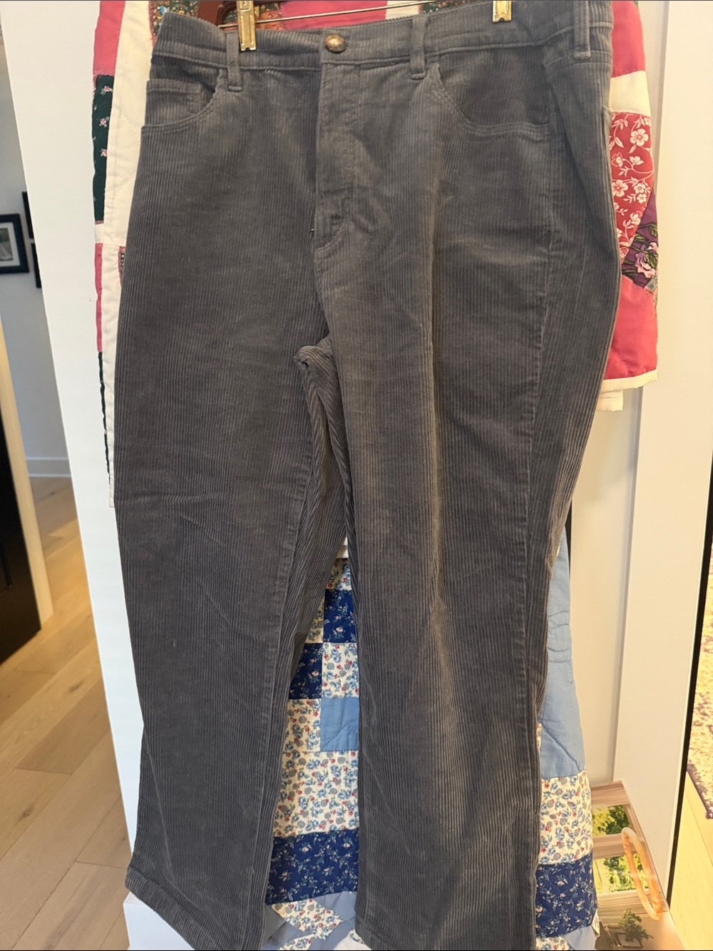 LOFT Women's Gray Straight-Leg Corduroy Pants
